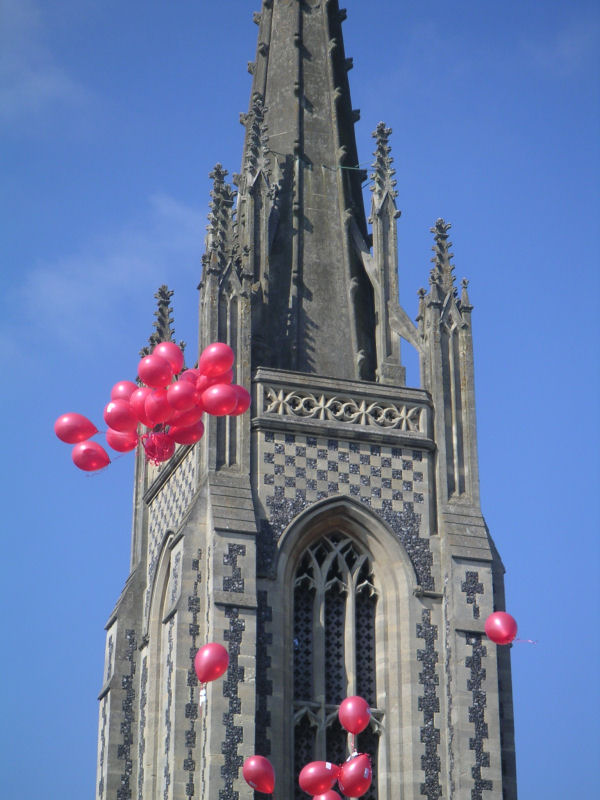 Message balloons at Harry's funeral - All Saints Church in Marlow